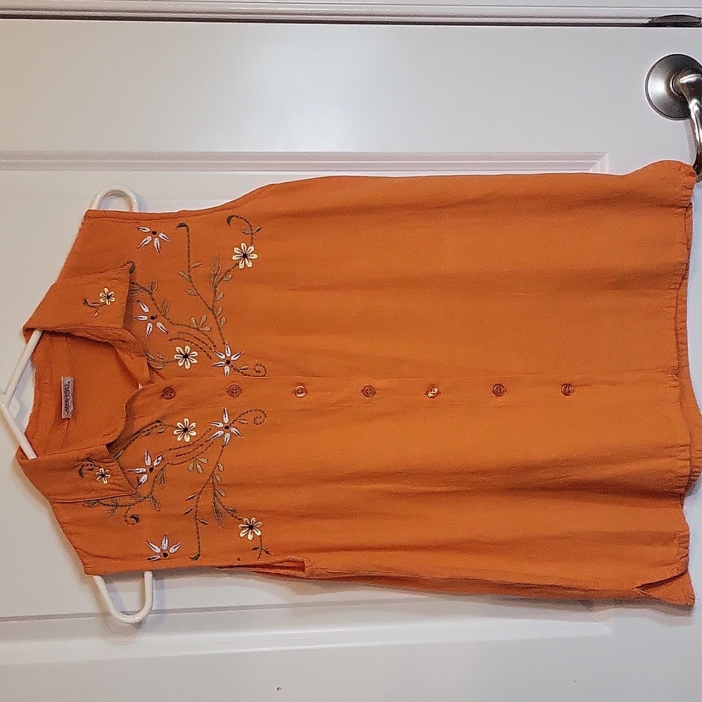 MAGIC Linen & Cotton Orange Sleeveless Top Medium